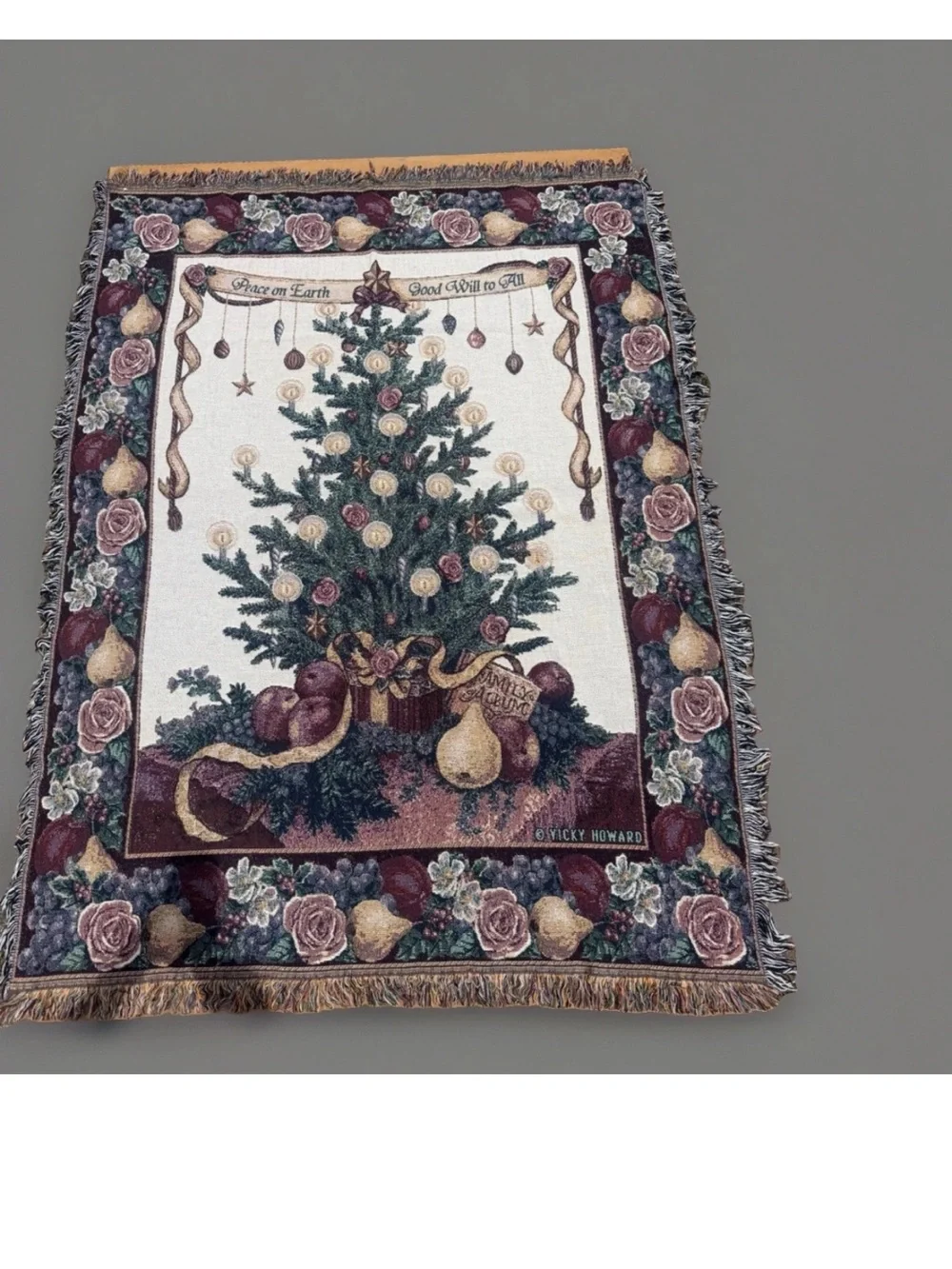 Christmas Tree Tapestry Throw Blanket 48x70” Manual Woodworkers Peace on Earth